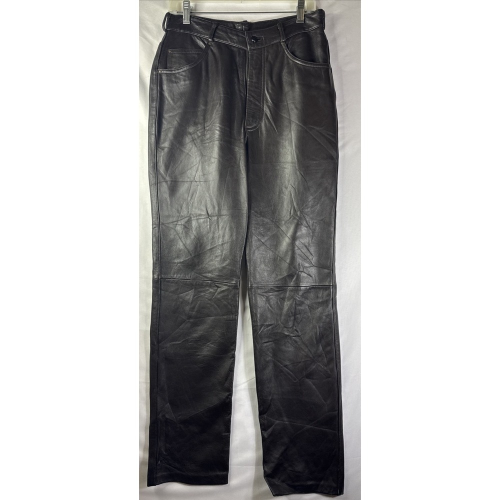Siena Studio Pants Womens 10 Brown 100% Leather Straight Leg High Rise Lined